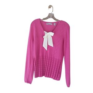 Liz Claiborne Pink V Neck Bow Accent  Sweater Large